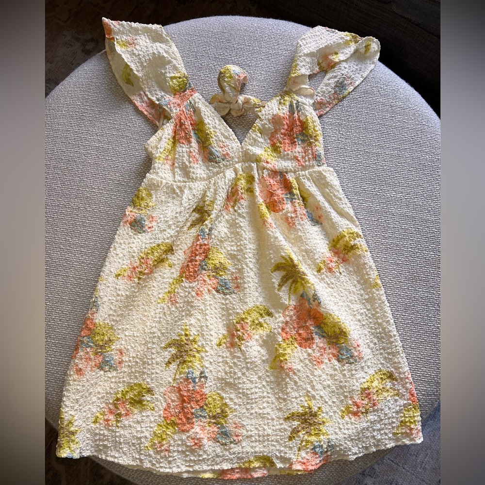 American Eagle Outfitters Floral Women’s Dress in Cream and Yellow - Small